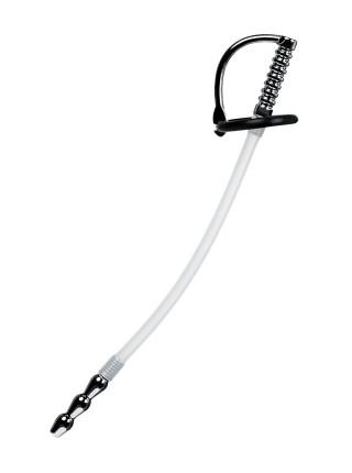 Уретральный катетер Metal by TOYFA, со сменными фиксирующими кольцами, силикон, серебряный, 23 см