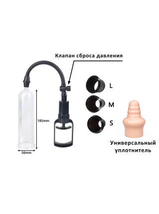 Вакуумный массажер (помпа) Длина общая 185 мм. Диаметр 56 мм.