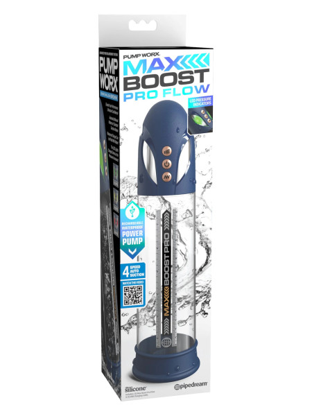 Помпа вакуумная автоматическая мужская Max Boost Pro Flow, синяя Pipedream, c вибрацией, длина 30.00 см, диаметр 3.00 см