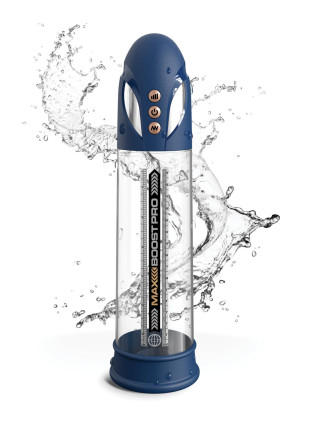 Помпа вакуумная автоматическая мужская Max Boost Pro Flow, синяя Pipedream, c вибрацией, длина 30.00 см, диаметр 3.00 см