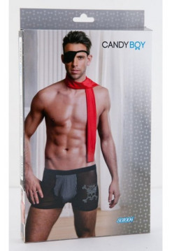 КОСТЮМ ПИРАТА CANDY BOY (ТРУСЫ, ШАРФ, ПОВЯЗКА НА ГЛАЗ), ЧЕРНО-КРАСНЫЙ, OS