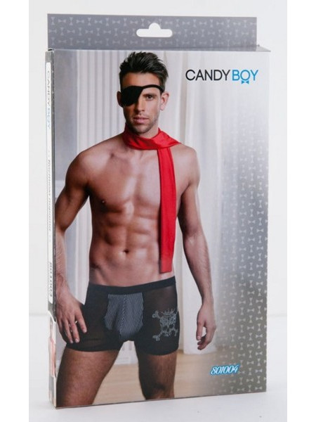 КОСТЮМ ПИРАТА CANDY BOY (ТРУСЫ, ШАРФ, ПОВЯЗКА НА ГЛАЗ), ЧЕРНО-КРАСНЫЙ, OS