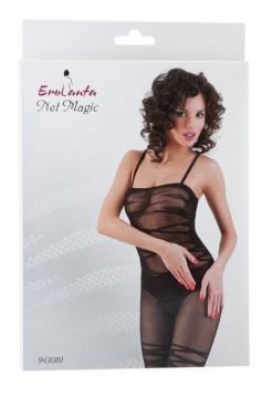 Костюм-сетка Erolanta Net Magic бесшовный на бретелях, с цветочным рисунком, черный, S/L