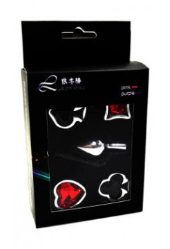 Набор из серебряной анальной пробки и четырех кристаллов в форме мастей (Small)