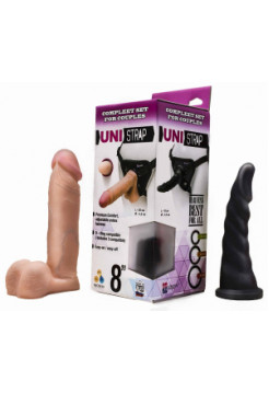 Комплект UNI STRAP 8 BLACK BELT CHAMPION: трусики с двумя насадками для страпона L 200 мм, D 48 мм / L 180 мм, D 35 мм