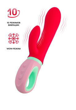 Вибратор с клиторальным стимулятором Flovetta PETUNIA, силикон, красный, 19 см