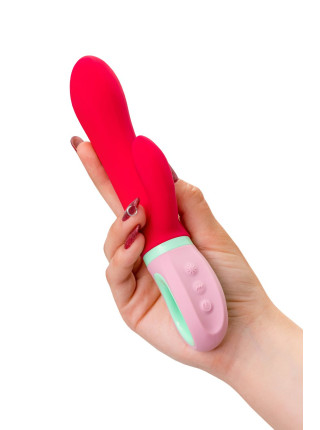 Вибратор с клиторальным стимулятором Flovetta PETUNIA, силикон, красный, 19 см