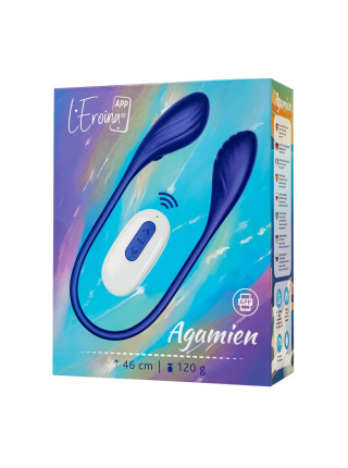 Двойной вибратор L`Eroina APP AGAMIEN с управлением от приложения и пульта, силикон, синий, 46 см