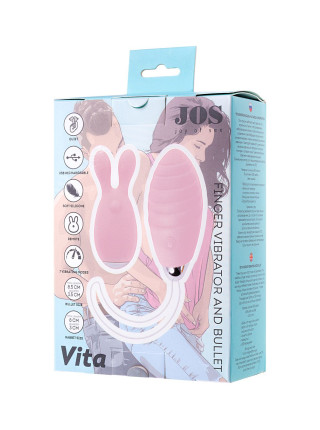 Виброяйцо и вибронасадка на палец JOS VITA, силикон, пудровые, 8,5 и 8 см