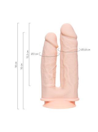 Вибратор для двойного проникновения RealStick Silicone Jason M, сайлекспан, телесный, 18,5 см