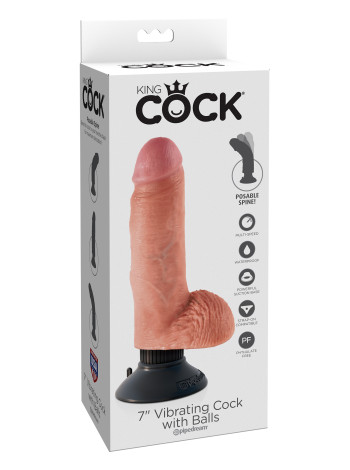 Вибромассажер 3в1 на съемной присоске 7 Vibrating Cock with Balls Pipedream, c вибрацией, длина 21.50 см, диаметр 4.80 см
