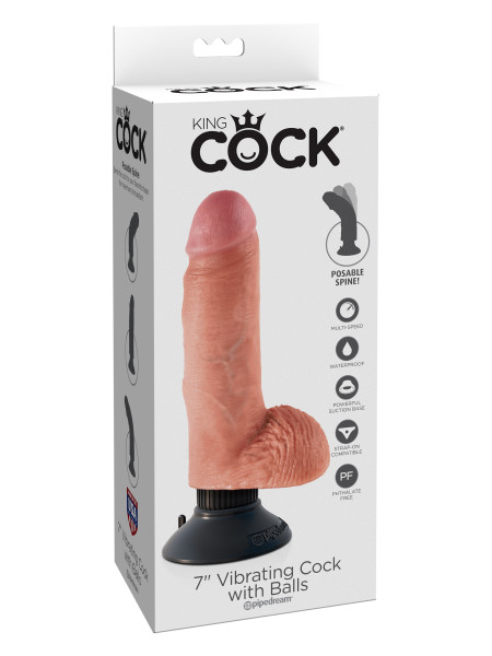 Вибромассажер 3в1 на съемной присоске 7 Vibrating Cock with Balls Pipedream, c вибрацией, длина 21.50 см, диаметр 4.80 см