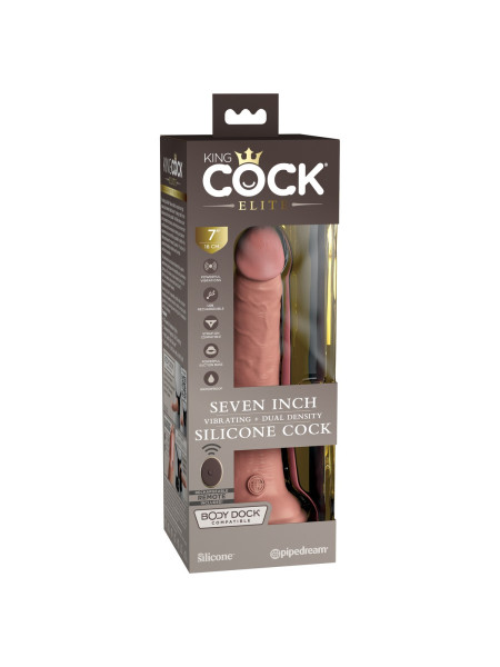 Вибромассажер-реалистик на присоске с двойной плотностью King Cock Elite 7 с пультом Pipedream, c вибрацией, длина 17.80 см 