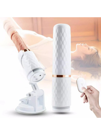 Вибратор-секс-машина телескопический с нагревом с ДУ