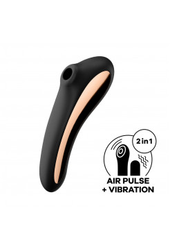 двухсторонний вакуум-волновой вибростимулятор, чёрный 11 степеней интенсивности пульсаций с волнами + 11 программ вибрации