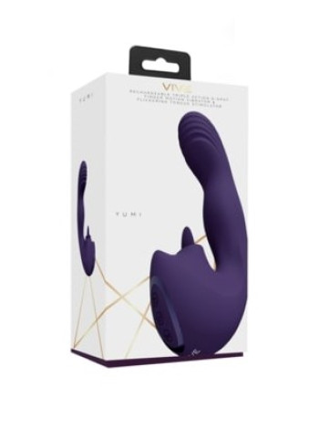 Вибромассажер Yumi с тремя моторами для точки G и мерцающим стимулятором язычка (фиолетовый)