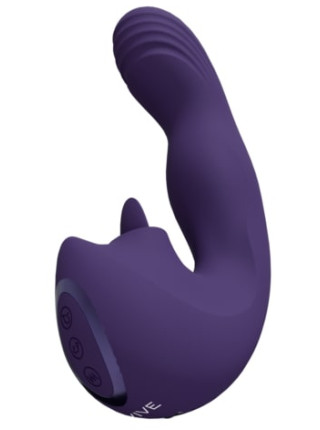 Вибромассажер Yumi с тремя моторами для точки G и мерцающим стимулятором язычка (фиолетовый)