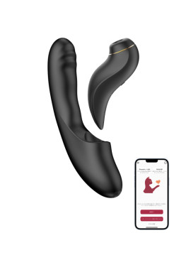 Вибратор с возвратно-поступательными движениями, вакуумом и приложением BeYourLover Fatima, черный