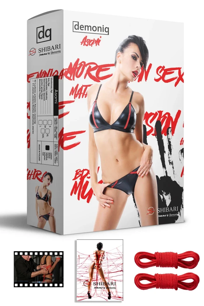 Комплект из матовой кожи «Asami» с веревками для связывания Shibari, цвет черный, размер M, Demoniq