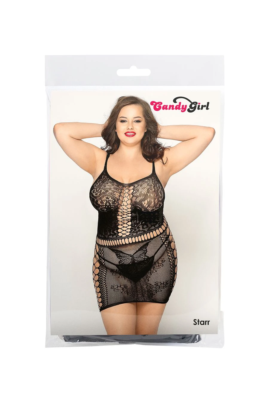 Платье-сетка и стринги Candy Girl Starr, нейлон, черный, 2XL