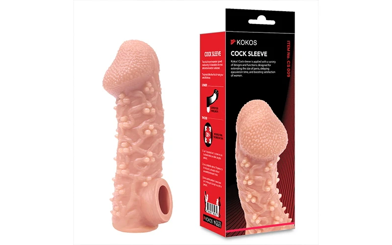 Насадка реалистичная KOKOS COCK SLEEVE 009-M с дополнительной стимуляцией, TPE, телесная, 15.6 см