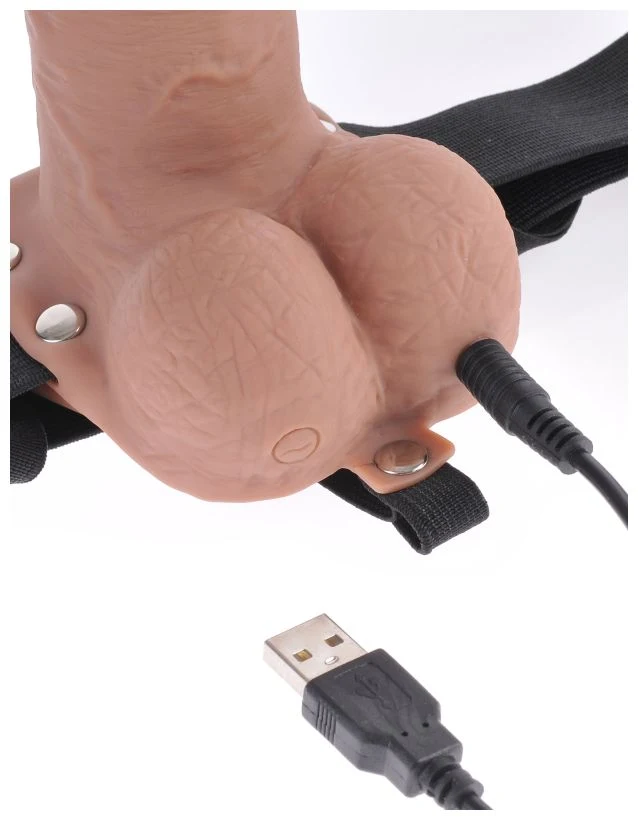 Перезаряжаемый универсальный вибрострапон с пультом ДУ 7 Hollow Rechargeable Strap-On Remote Tan