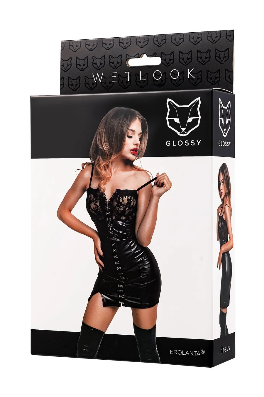 Платье Glossy Nelly с кружевом из материала Wetlook, черное, L