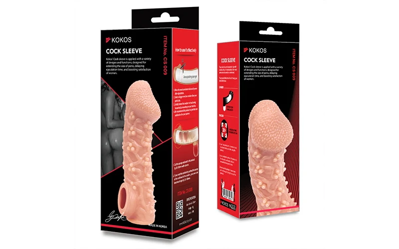 Насадка реалистичная KOKOS COCK SLEEVE 009-M с дополнительной стимуляцией, TPE, телесная, 15.6 см