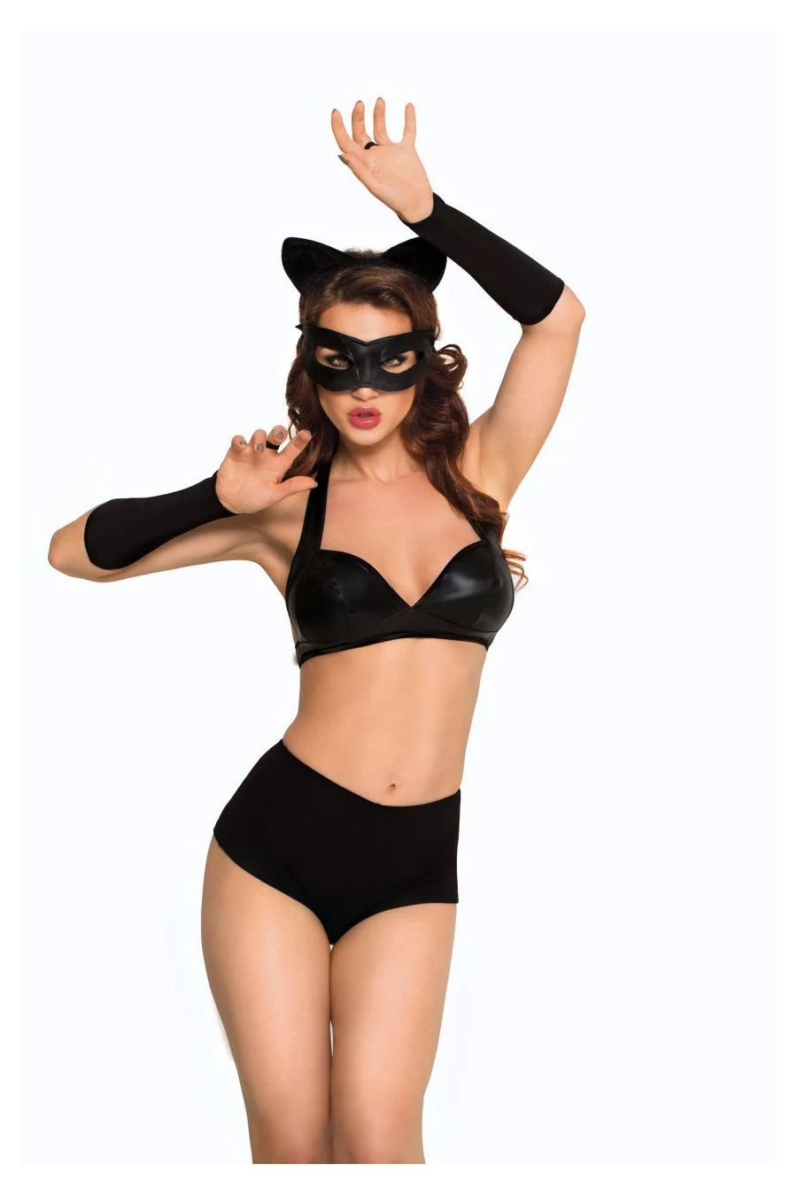 Костюм SoftLine Collection Catwoman (бюстгальтер,шортики,головной убор,маска,перчатки), черный, S