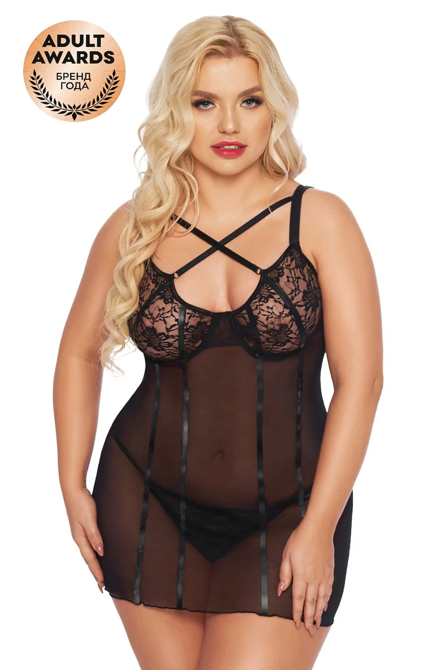 Ночная сорочка и стринги SoftLine Collection Cornelia, черный, XXXL