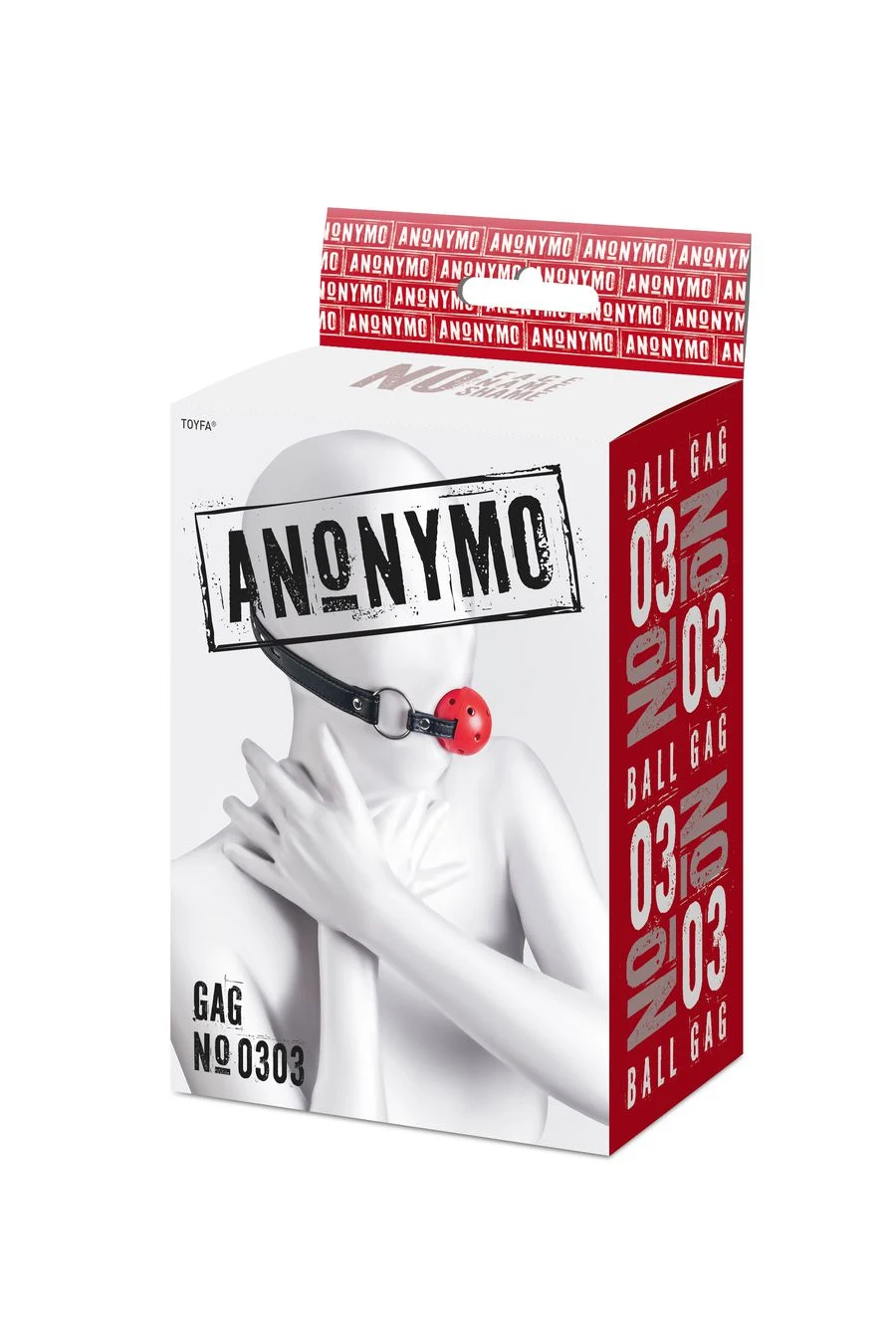 Кляп Anonymo #0303 с отверстиями для воздуха, ABS пластик, красный, 64 см