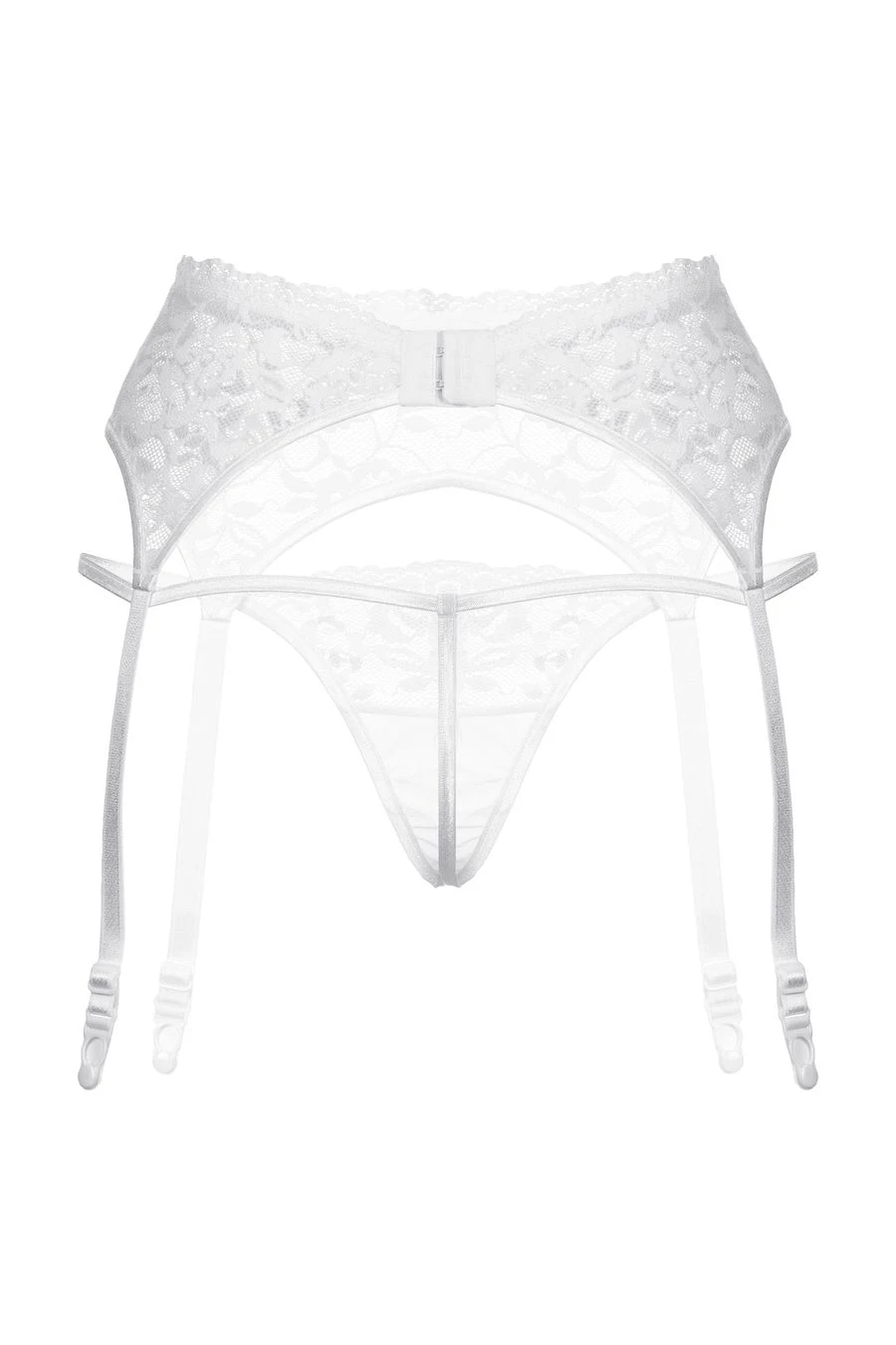 Пояс для чулок и стринги SoftLine Collection кружевные, белый, XXXL