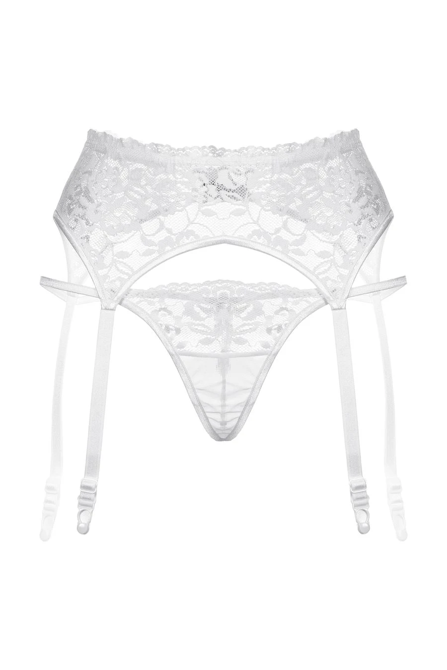 Пояс для чулок и стринги SoftLine Collection кружевные, белый, XXXL
