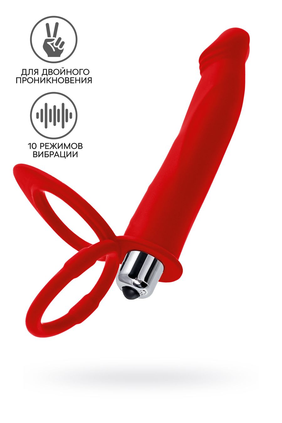 Насадка на пенис для двойного проникновения Black&amp;Red by TOYFA, силикон, красный, 19 см