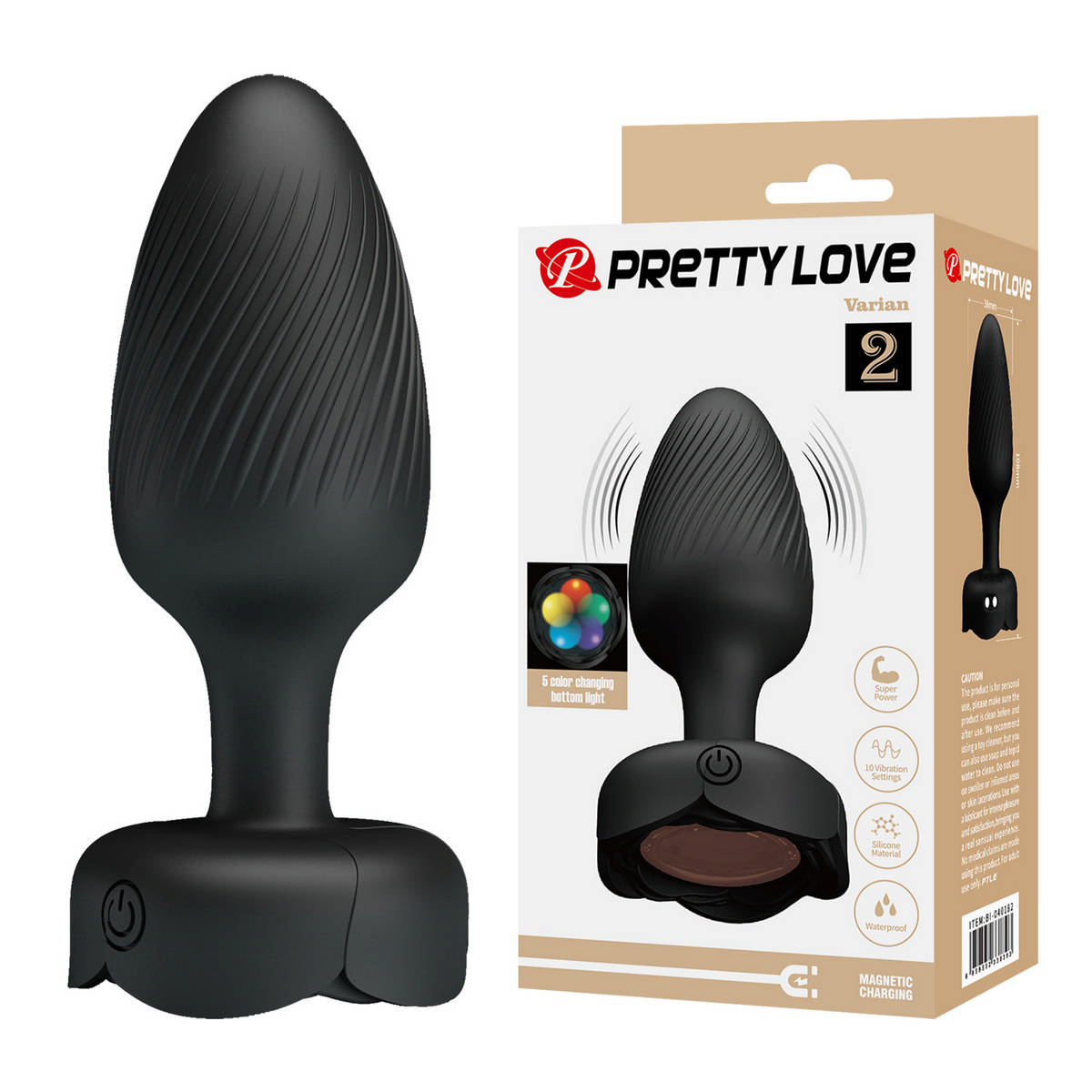 Анальная вибропробка с разноцветной подсветкой VARIAN Baile Pretty Love, c вибрацией, длина 10.80 см, диаметр 3.80 см