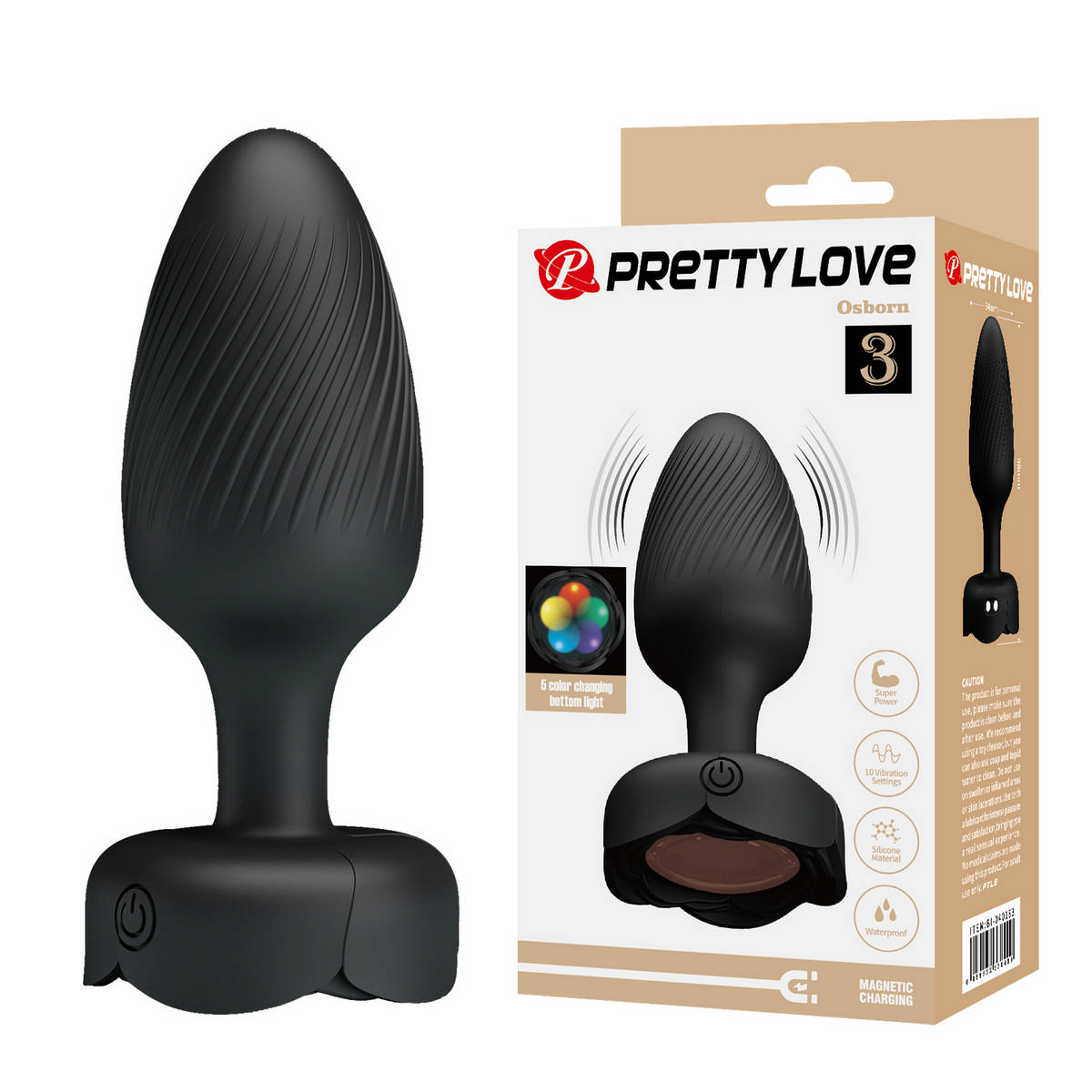 Анальная вибропробка с разноцветной подсветкой OSBORN Baile Pretty Love, c вибрацией, длина 9.80 см, диаметр 3.40 см