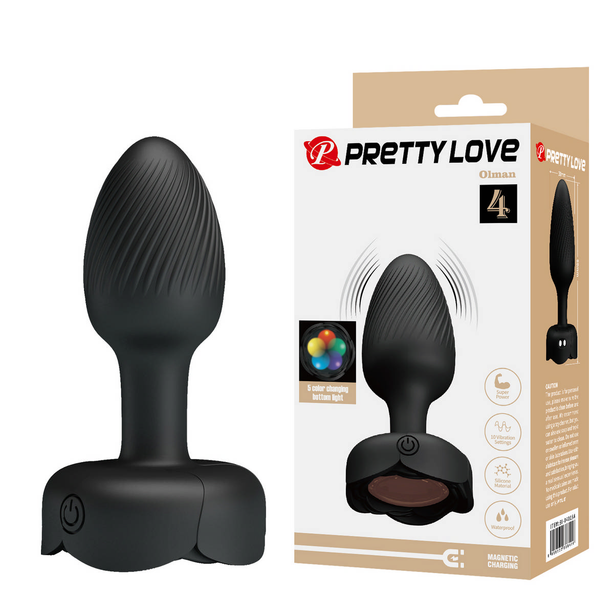 Анальная вибропробка с разноцветной подсветкой OLMAN Baile Pretty Love, c вибрацией, длина 8.80 см, диаметр 3.00 см
