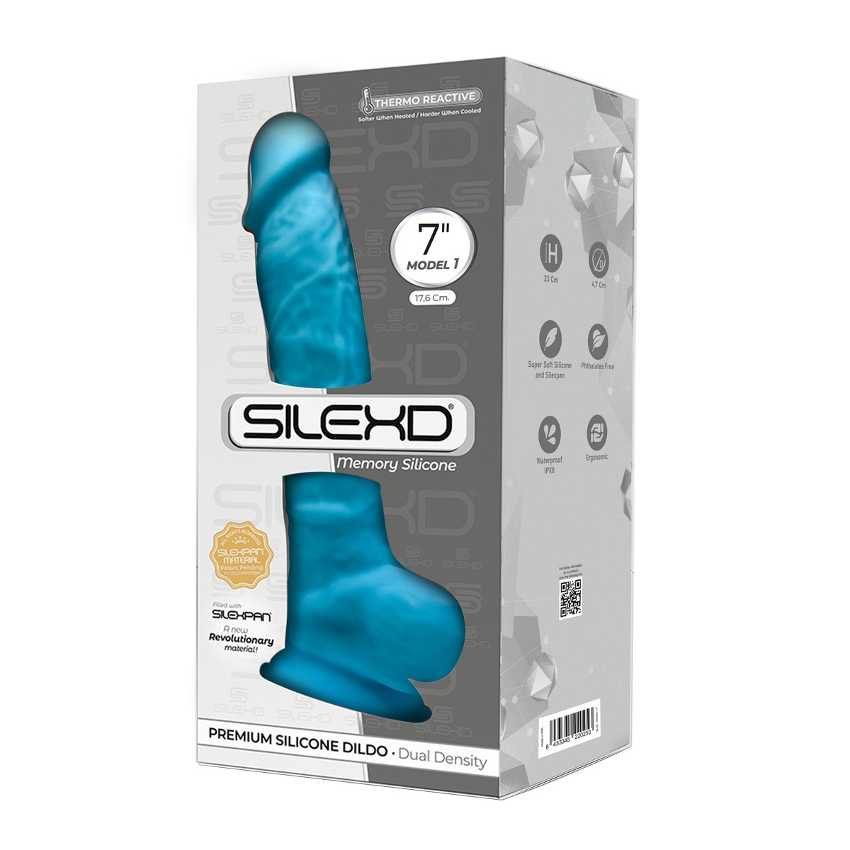 SileXD Фаллоимитатор Model 1 7 голубой Adrien Lastic , длина 17.60см, диаметр 3.50см