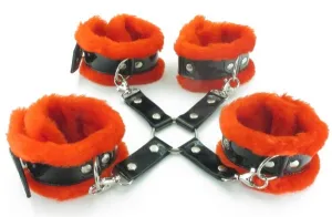 Набор с красным мехом BDSM Light натуральная кожа