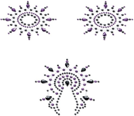 Набор стикеров Breast &amp; Pubic Jewelry Crystal Stiker черный и сиреневый, 3 шт.