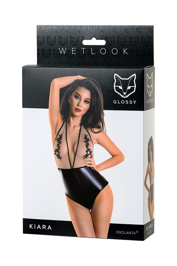 Боди Glossy Kiara из материала Wetlook, черное, M, L, XL