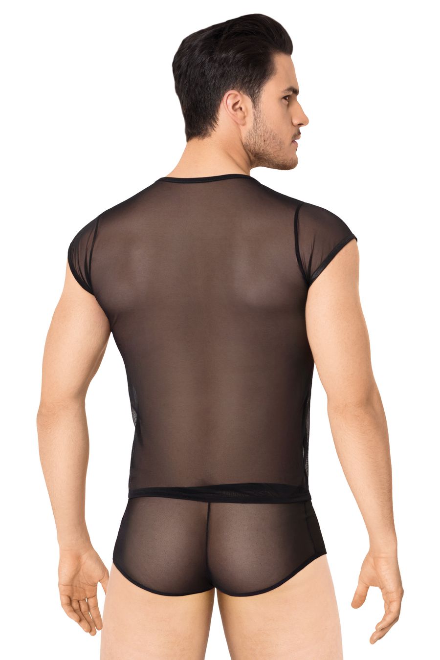 Костюм-сетка с полосками мужской SoftLine Collection (майка, шорты), черный, M/L