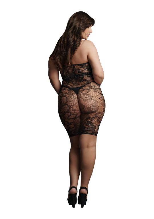 Мини платье без бретелек Star Rhinestone Plus size (черное) со стразами