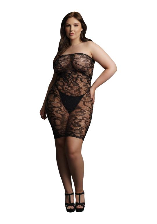 Мини платье без бретелек Star Rhinestone Plus size (черное) со стразами