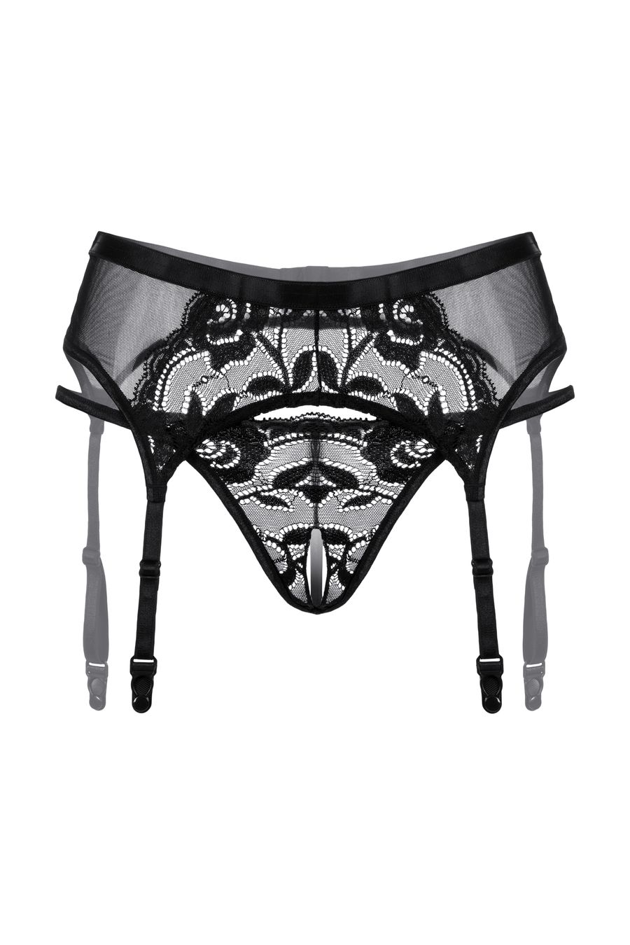 Пояс для чулок и стринги кружевные SoftLine Collection, черный, S/M