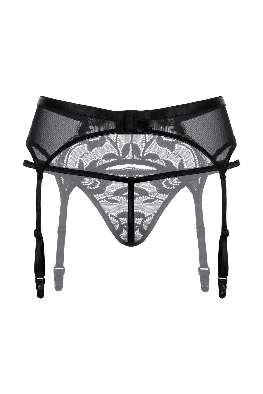 Пояс для чулок и стринги кружевные SoftLine Collection, черный, S/M