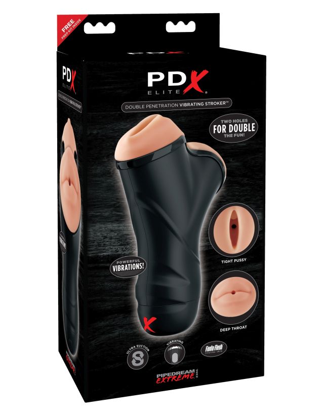 Мастурбатор с двумя тоннелями PDX ELITE Double Penetration Vibrating Stroker Pipedream, c вибрацией, длина 23.00 см, диаметр 9.00 см