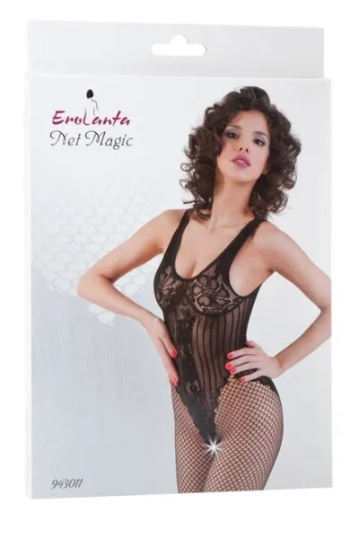 943011 КОСТЮМ-СЕТКА EROLANTA NET MAGIC БЕСШОВНЫЙ С ИМИТАЦИЕЙ БОДИ, ЧЕРНЫЙ, S/L