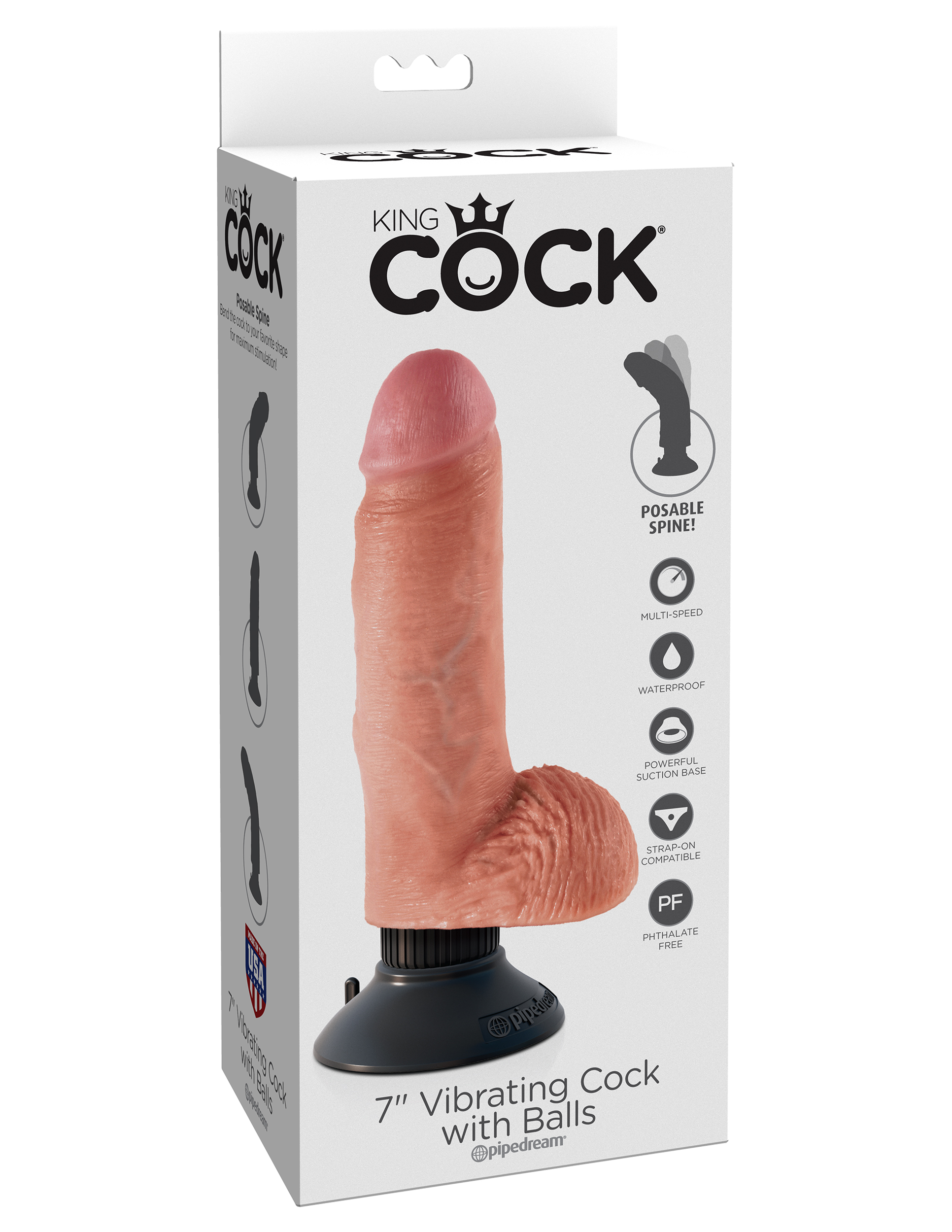 Вибромассажер 3в1 на съемной присоске 7 Vibrating Cock with Balls Pipedream, c вибрацией, длина 21.50 см, диаметр 4.80 см